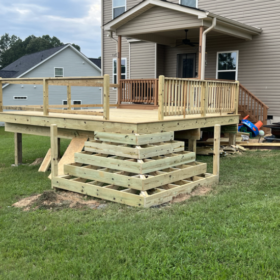 New wooden deck with stairs