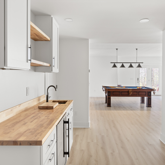 Modern kitchen with open living space