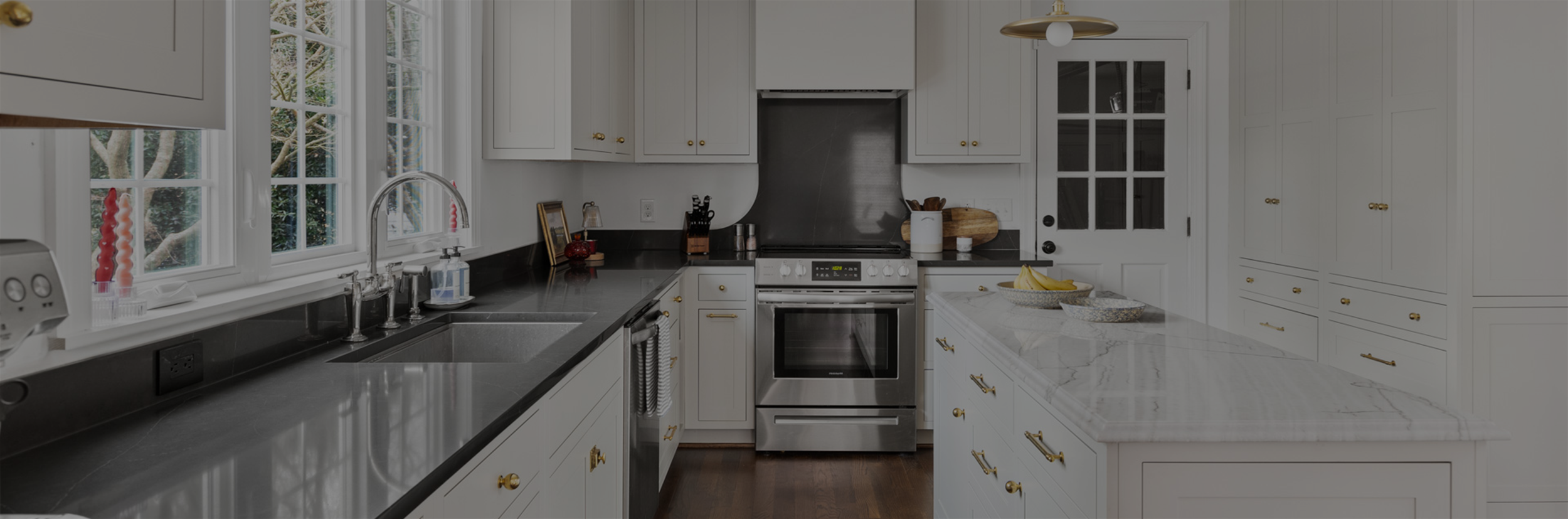Modern kitchen with white cabinets