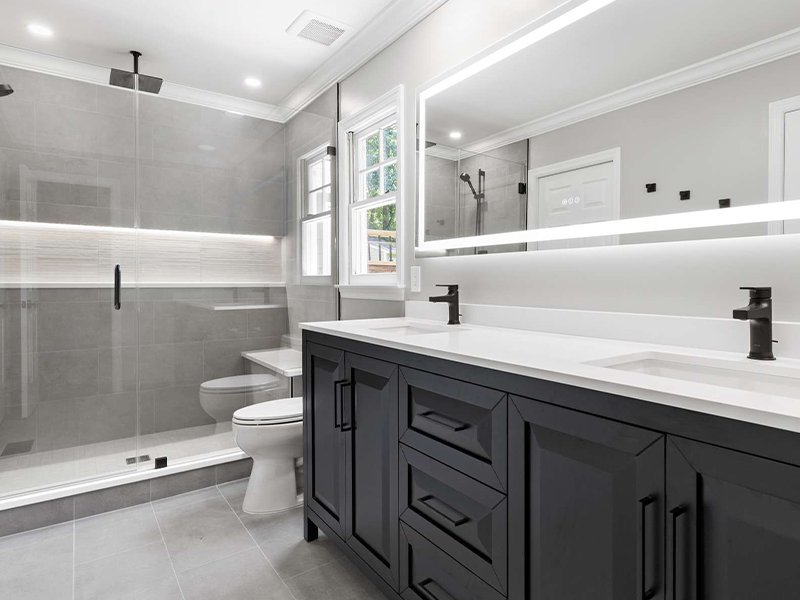 Modern bathroom with sleek design.